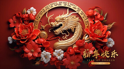 Wall Mural - Happy chinese new year 2024 the dragon zodiac sign. 