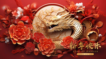 Wall Mural - Happy chinese new year 2024 the dragon zodiac sign. 