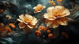 Fototapeta Kwiaty - Golden Blooms Emerging from Ethereal Fluidic Landscape