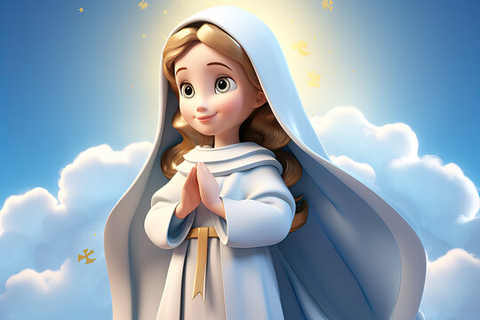 Cartoon character of Virgin Mary
