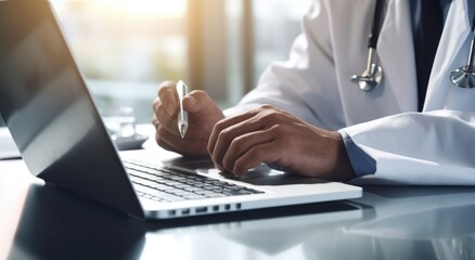 Doctor working on laptop