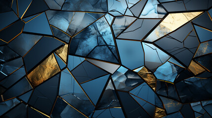 Wall Mural - abstract blue and gold waved shapes background