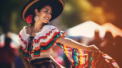 Wall Mural - Colorful skirts fly during traditional Mexican dancing