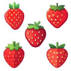 Wall Mural - Set of Strawberry Fruit cartoon Vector png isolated background