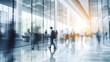 © Trendy Graphics - Blurred business people walking in white glass office background