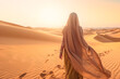 Arabian woman in the desert left side for copy space ai generated art