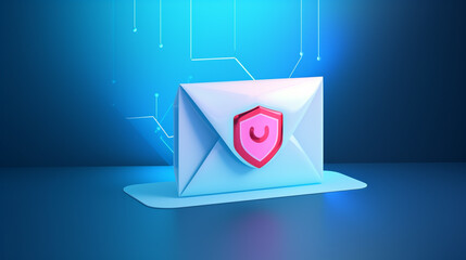 Sticker - white Email Security Protection Concept on blue futuristic background with copy space