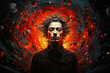 Man in a tunnel of fire, consciousnes of mind, burnout and stress,  hypnosis and manipulation, mental health
