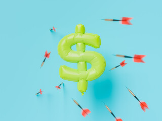  dollar balloon with darts approaching