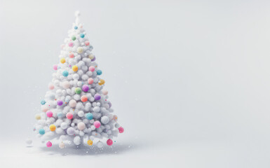 Aufkleber - Christmas tree made of colorful pompons balls on white background with copy space.