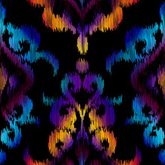 Poster - Geometric abstract grunge vintage pattern. Ikat style. Seamless vector image.