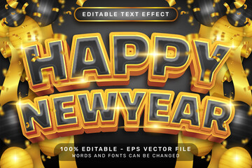 Poster - happy new year 3d text effect and editable text effect whit ribbon bows and balloons illustration