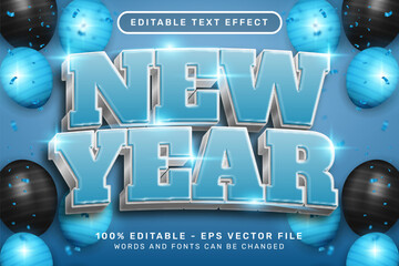 Poster - happy new year 3d text effect and editable text effect whit ribbon bows and balloons illustration
