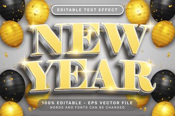 Poster - happy new year 3d text effect and editable text effect whit ribbon bows and balloons illustration