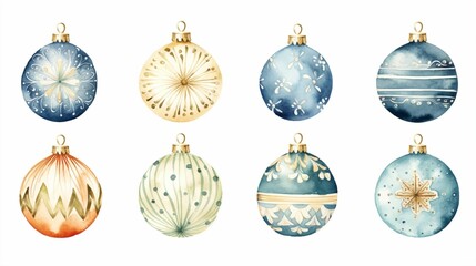 Wall Mural - set of watercolor christmas balls with different design. decoration for the holiday. created with ge