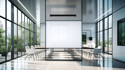 Poster - Modern meeting room with white walls and panoramic windows.