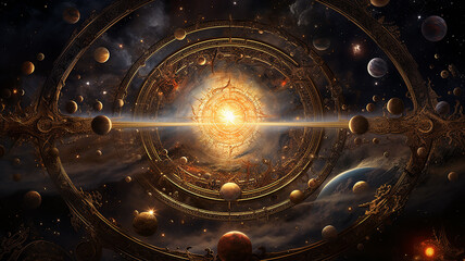 Wall Mural - astrology and astronomy background planets and space orbits of planets in the solar system abstract 