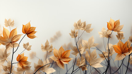 Wall Mural - white background with copy space yellow autumn leaves layer postcard.