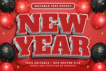 Poster - happy new year 3d text effect and editable text effect whit ribbon bows and balloons illustration