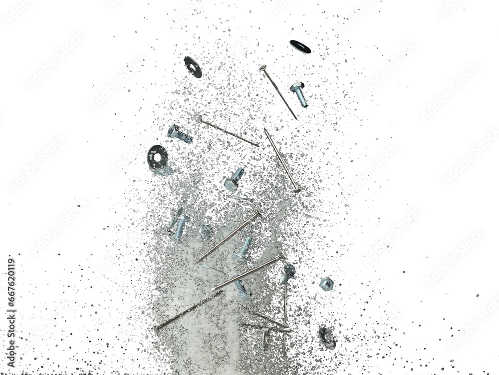 Snow Falling Sharp Nail spike Nut bold sharp object under snow on road. Dangerous sharpen ...