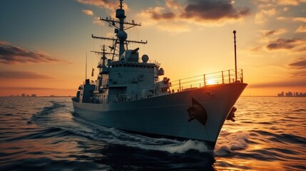 Wall Mural - Navy ship on the open sea, Ready for military operations.