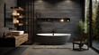 Bathroom interior design with matte black bath and modern shower. Generative AI