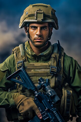 Wall Mural - Israeli soldier in full ammunition posing for camera.