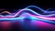 3d render of abstract neon background with glowing lines and floor reflection in dark room