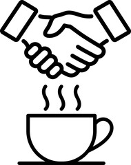 Wall Mural - Linear icon of handshake of two hands and cup of coffee as concept of business lunch or meeting