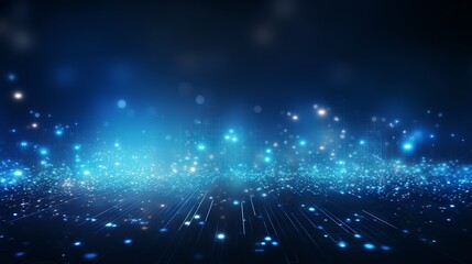 Wall Mural - abstract background of dark blue and glowing particles in motion