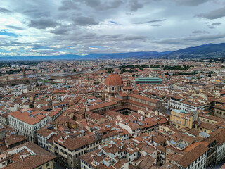 Sticker - City architecture in aerial view with Dome of the Medici chapel, Santa Maria Novella basilica and station, Florence ITALY