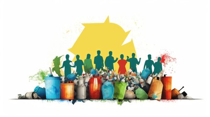 Sticker - A group of people are standing around a pile of trash, AI