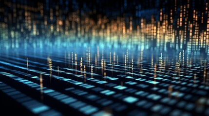 Poster - 3d rendering of a digital binary code matrix: a visualization of the connectivity, complexity and data flood of the modern digital age