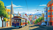 San Fransisco City Of United States With Cable Car Pop Art