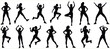 Woman exercising silhouettes icon set