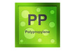 Polypropylene (PP) polymer on green background