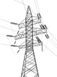 © panimoni - High voltage transmission systems. Electric pole. Power lines. A network of interconnected electrical. Energy pylons. City electricity infrastructure. Gray otlines on white background. Vector design
