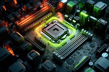 Poster - Versatile Cpu modern motherboard. Board chip. Generate Ai