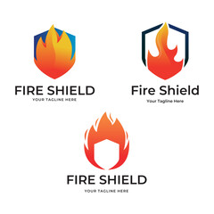 Canvas Print - Fire shield logo set colelction design element. Fire warning sign shield vector illustration on white background