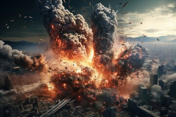 Wall Mural - Intricate Earthquake globe explosion art. Clash map. Generate Ai