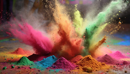 Wall Mural - a picture of splash of colour powder in a holi festival in india ai generate