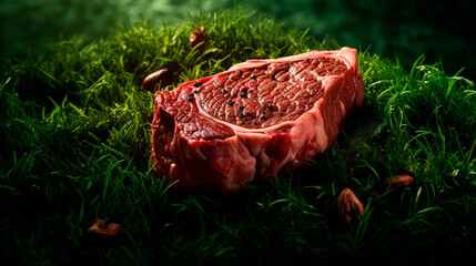 Wall Mural - A piece of meat on the grass. Generative AI,