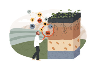 Wall Mural - Soil fertility isolated concept vector illustration. Soil productivity, available nutrients, conservation tillage, crop rotation, organic fertilizer, farming and plant growth vector concept.