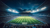 Fototapeta Sport - Aerial view of soccer stadium at evening time