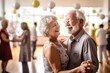 © AKKA - Active graceful Senior Women and Friends Practicing dancing  class for muscle health, workout, and training with the retirement community, exercise, and happy elderly friends group.