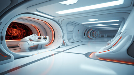 Sticker - living room futuristic streamlined interior space design. generative ai