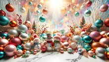Vibrant Colors And Festive Ornaments Adorn A Group Of Lively Snowmen, Creating The Perfect Christmas Card To Celebrate The Holiday Season And Ring In The New Year With Joy And Decoration