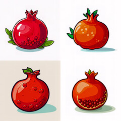 Wall Mural - Set of stickers design with pomegranate on white background.