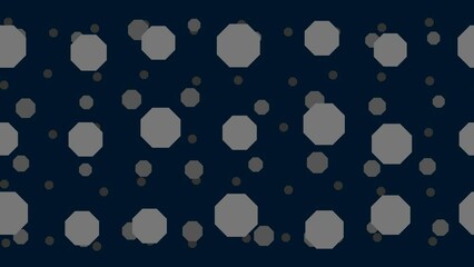 Poster - Octagon symbols float horizontally from left to right. Parallax fly effect. Floating symbols are located randomly. Seamless looped 4k animation on dark blue background