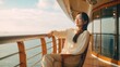 Beautiful Asian woman posing on a yacht